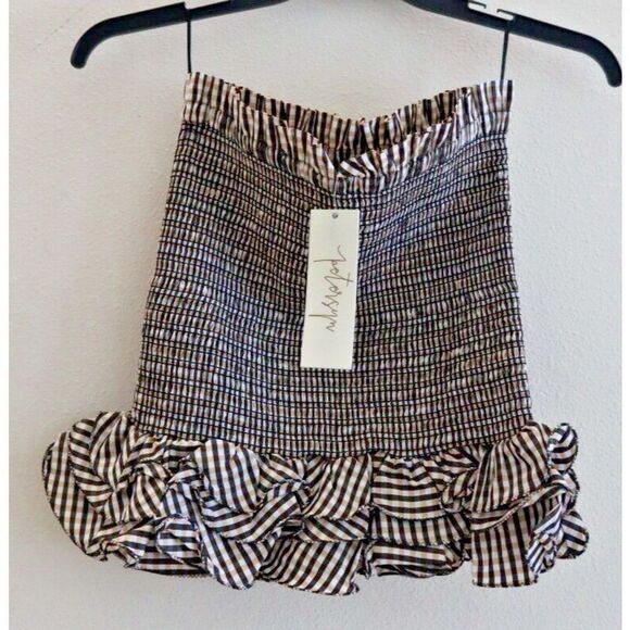 Petersyn Women's Sz M Sandbar Brown Check Barrett Smocked Ruffle Mini Skirt $245 - Picture 1 of 7